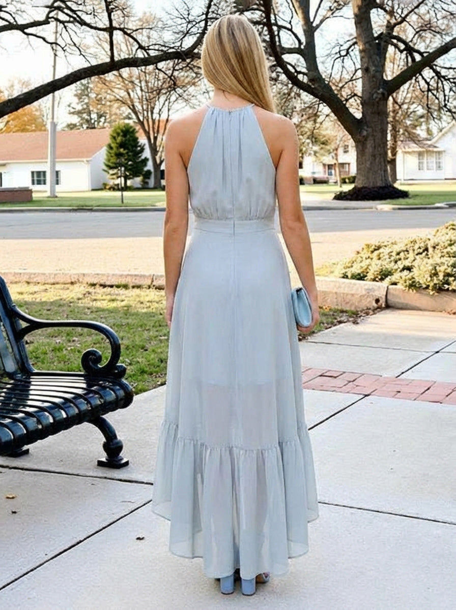Chiffon A Line Halter High Low Bridesmaid Dresses
