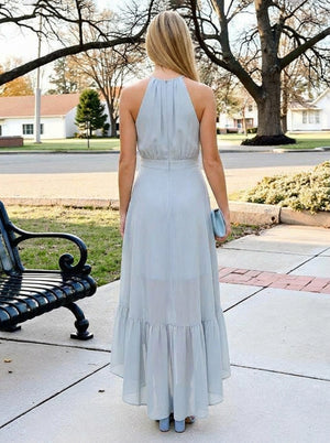 Chiffon A Line Halter High Low Bridesmaid Dresses