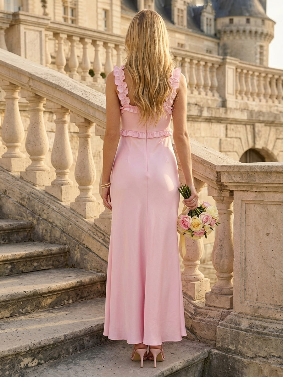 Satin A Line Spaghetti Straps Floor Length Bridesmaid Dresses
