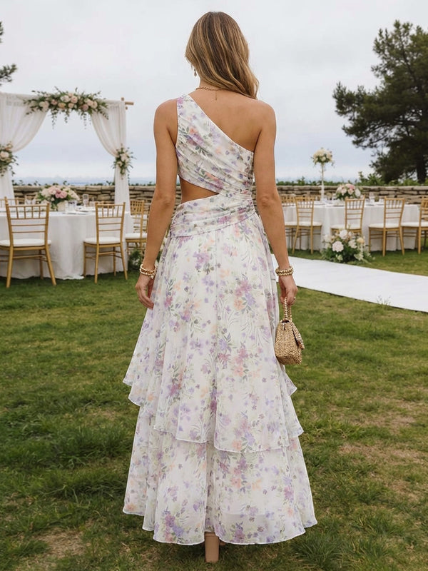 Chiffon A Line One Shoulder Floor Length Bridesmaid Dresses