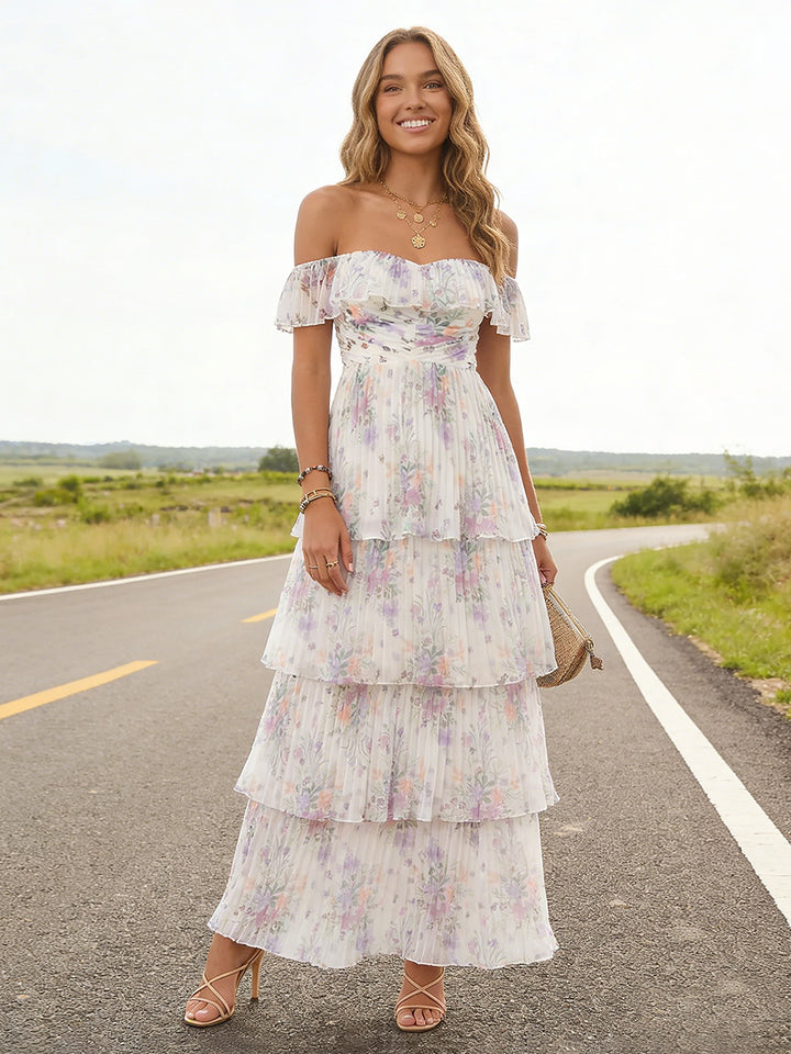 Chiffon A Line Off the Shoulder Floor Length Bridesmaid Dresses