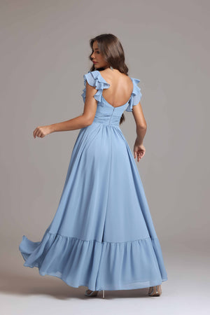 Ruffles Sweetheart Chiffon Pleated Corset Bridesmaid Dresses