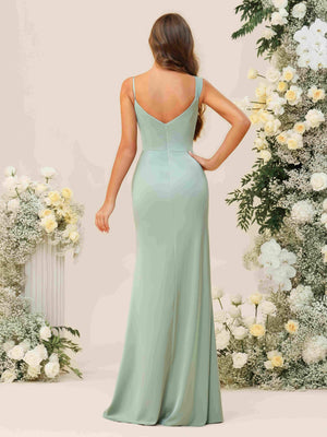 Cowl Neck Spaghetti Straps Satin Pleated Bridesmaid Dresses