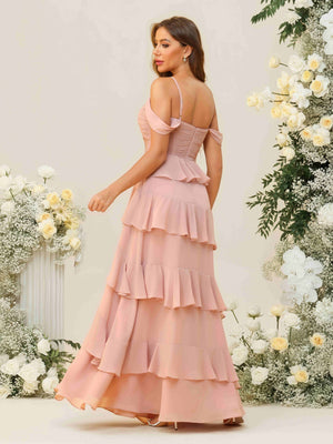 Chiffon Layered Ruffles Sweetheart Pleated Bridesmaid Dresses