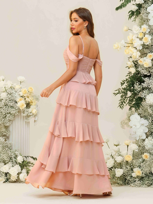 Chiffon Layered Ruffles Sweetheart Pleated Bridesmaid Dresses