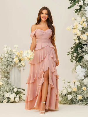 Chiffon Layered Ruffles Sweetheart Pleated Bridesmaid Dresses