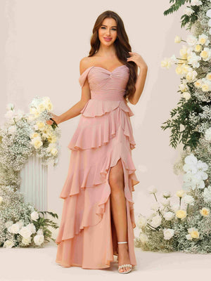 Chiffon Layered Ruffles Sweetheart Pleated Bridesmaid Dresses