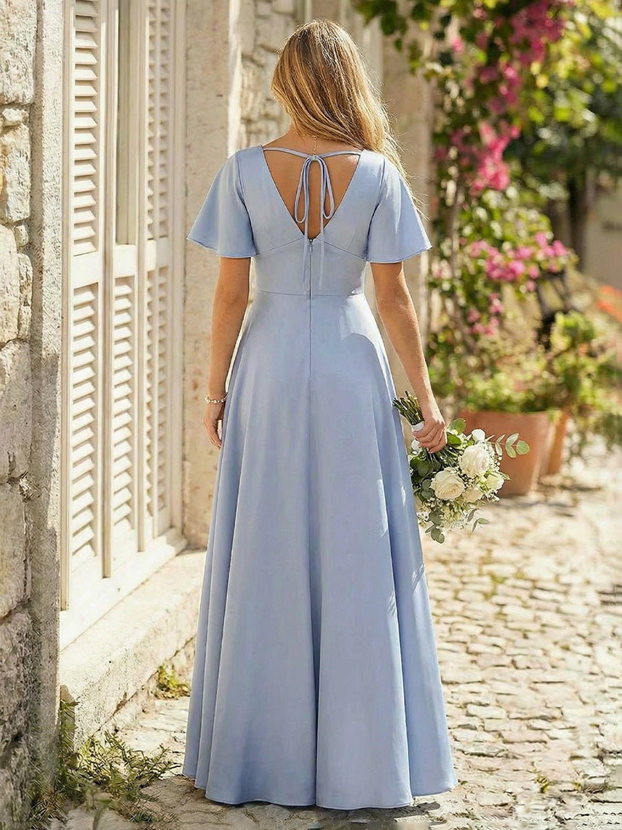 Chiffon V Neck Pleated Corset Bridesmaid Dresses