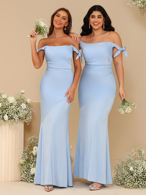 Off the Shoulder Satin Corset Bridesmaid Dresses with Bow