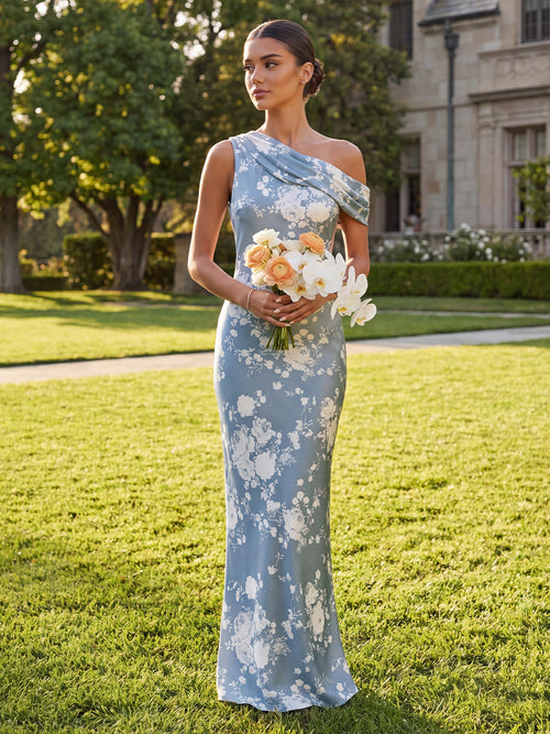 Floral Satin One Shoulder Corset Bridesmaid Dresses