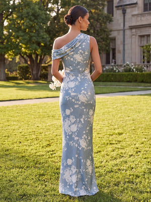 Floral Satin One Shoulder Corset Bridesmaid Dresses