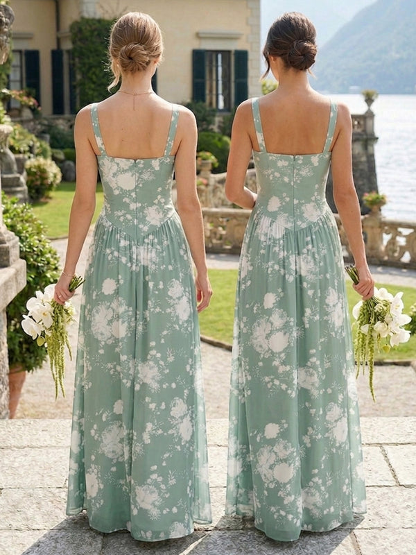 Spaghetti Straps Chiffon Pleated Bridesmaid Dresses