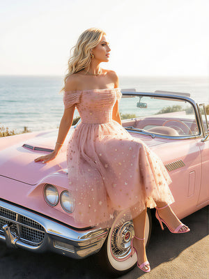 Tulle Sequin Off Shoulder A Line Evening Dresses