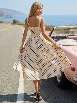 Satin Sweetheart A Line Wedding Guest Dresses with Black Polka Dots
