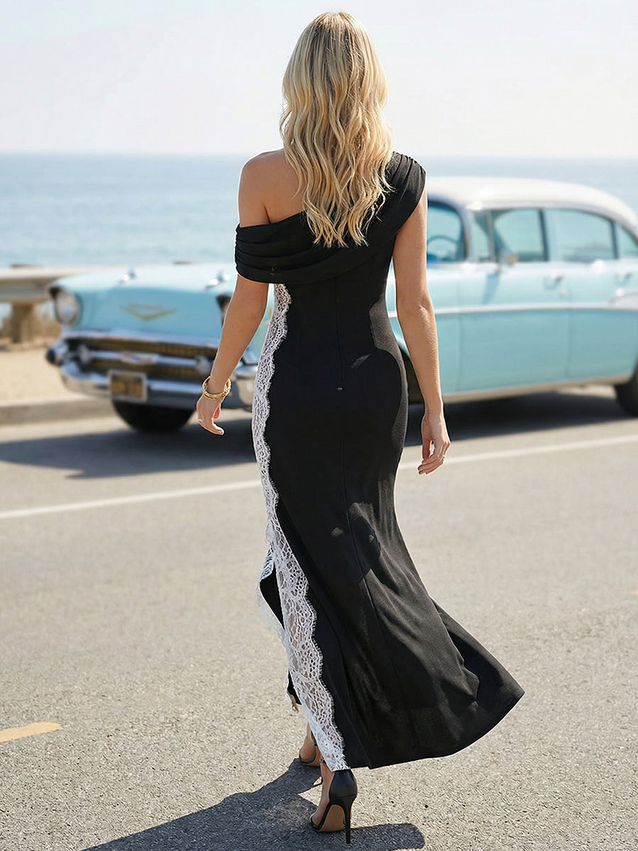 Lace Satin Off Shoulder Mermaid Maxi Formal Dresses