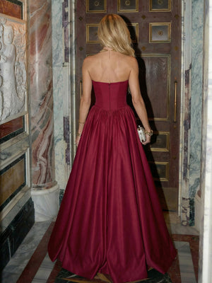 Metallic Satin Corset Strapless Pleated Sweetheart Evening Dresses