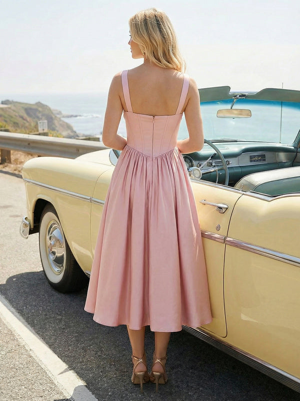 Satin Corset Sweetheart Pleated Wedding Guest Dresses