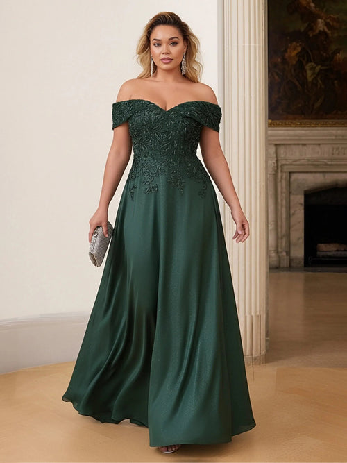 Satin Off the Shoulder Lace Appliques Evening Dresses