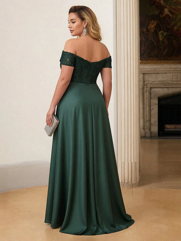 Satin Off the Shoulder Lace Appliques Evening Dresses