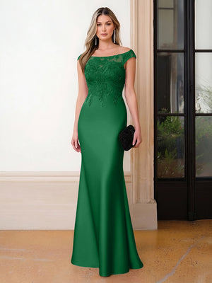 Scoop Neck Satin Corset Lace Appliques Evening Dresses