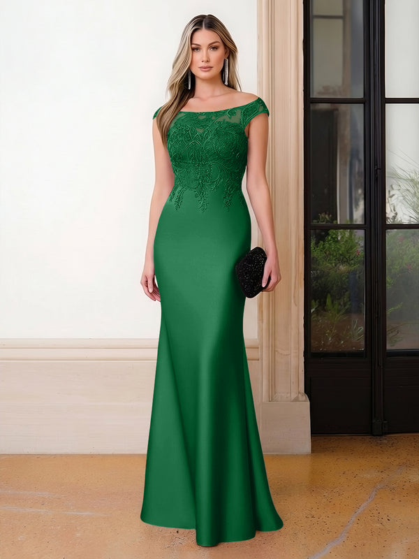 Scoop Neck Satin Corset Lace Appliques Evening Dresses