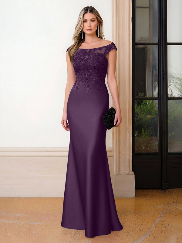 Scoop Neck Satin Corset Lace Appliques Evening Dresses