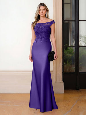 Scoop Neck Satin Corset Lace Appliques Evening Dresses