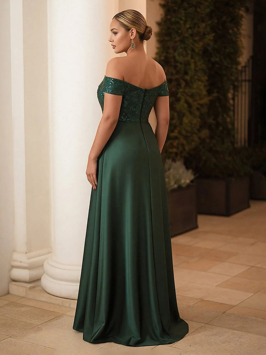 Satin Lace Appliques Off the Shoulder Evening Dresses