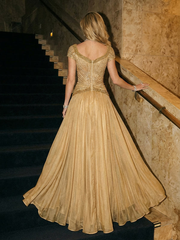 A Line Sweetheart Elegant Pleated Evening Dresses with Beadings & Scarf