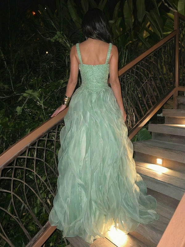 A Line Sweetheart Pleated Sleeveless Chic Evening Dresses with Beadings