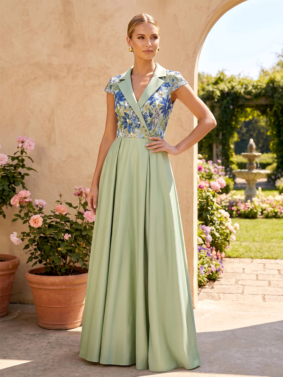 Satin A Line V Neck Ruched Pleats Evening Dresses