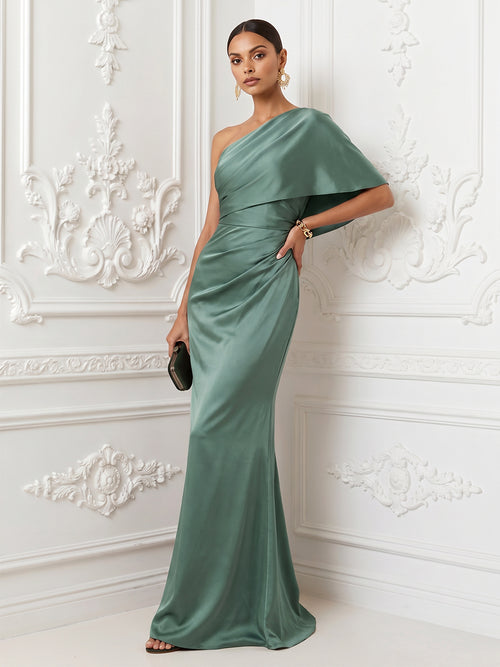 Satin One Shoulder Mermaid Ruched Corset Evening Dresses