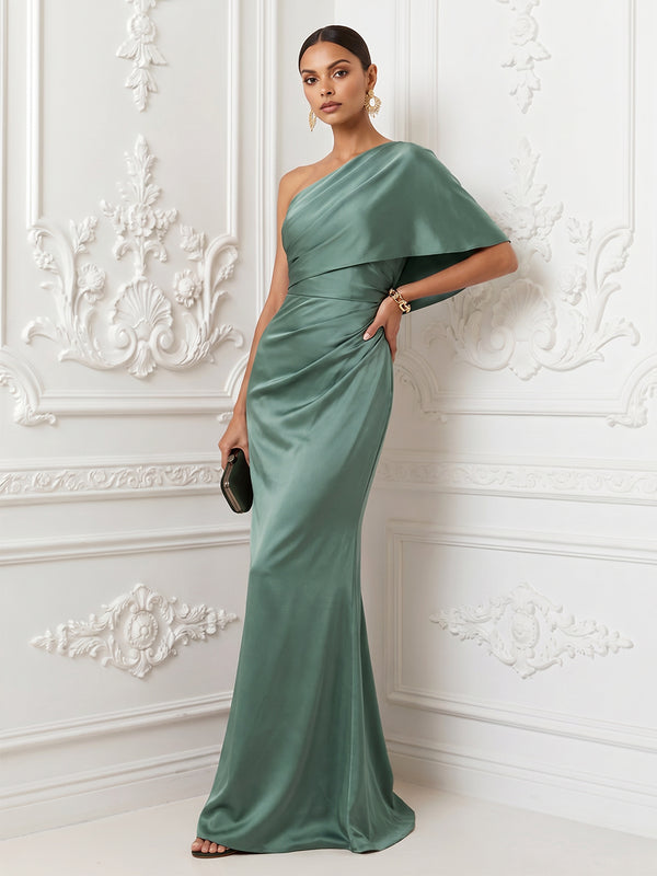 Satin One Shoulder Mermaid Ruched Corset Evening Dresses