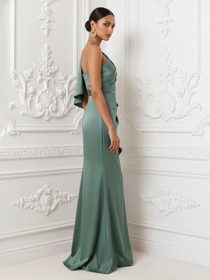 Satin One Shoulder Mermaid Ruched Corset Evening Dresses