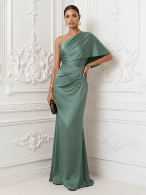 Satin One Shoulder Mermaid Ruched Corset Evening Dresses