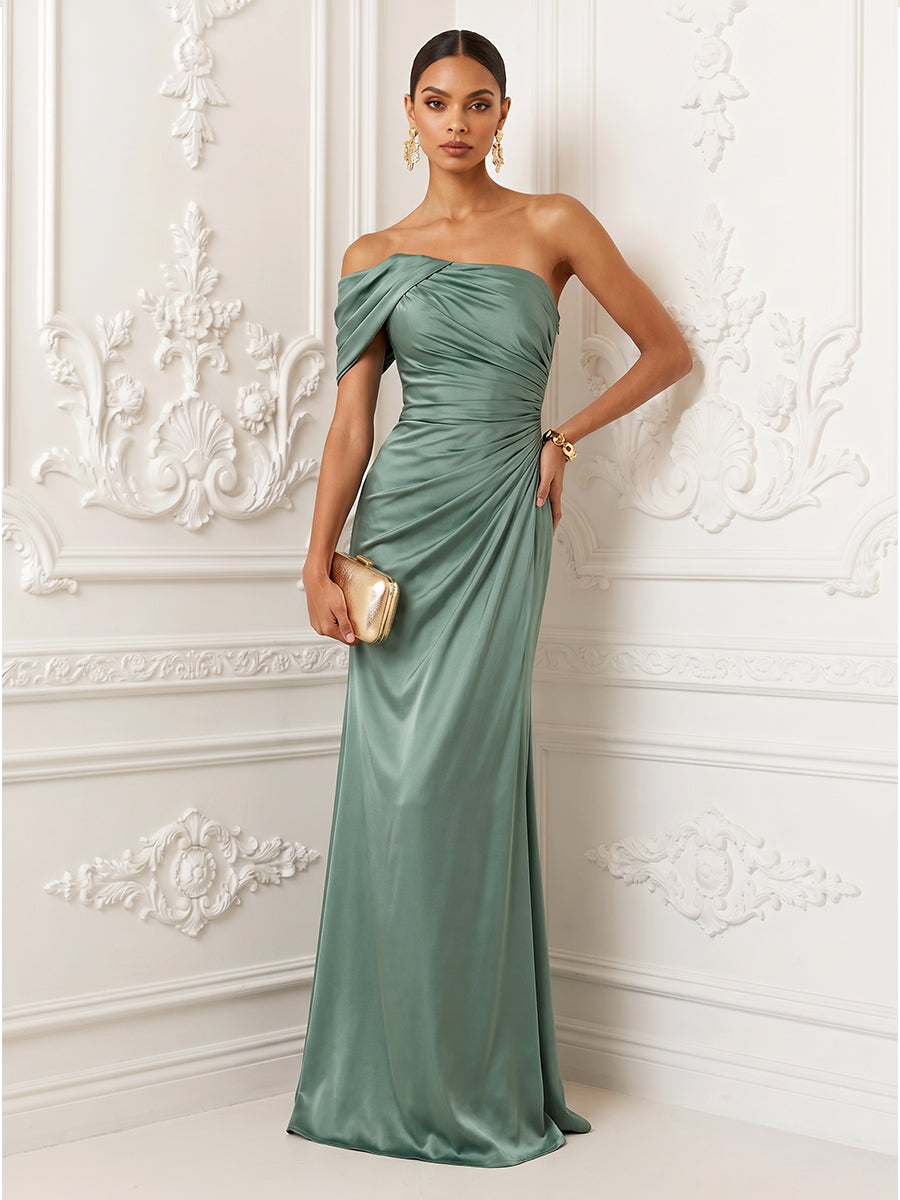 Satin Corset Ruched Mermaid One Shoulder Evening Dresses