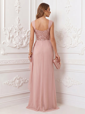Satin Mermaid Square Neck Ruffles Ruched Evening Dresses