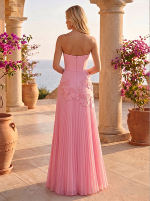 Chiffon A Line Strapless Embroidery Ruched Evening Dresses