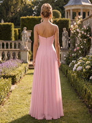 Chiffon A Line Spaghetti Straps Corset Pleats Evening Dresses