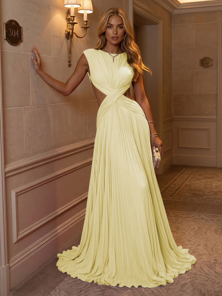 Chiffon Mermaid Scoop Neck Cut Out Ruched Evening Dresses