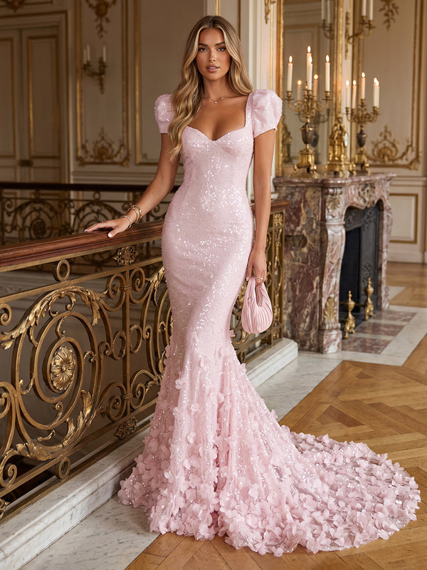 Sequin Mermaid Sweetheart 3D Flowers Ruched Evening Dresses