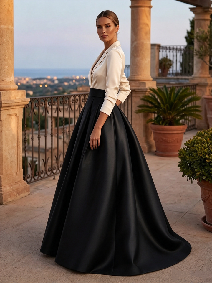 Satin A Line V Neck Pleats Ruched Evening Dresses