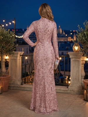 Sequin Floral Mermaid High Neck Glitter elegent Evening Dresses for Women