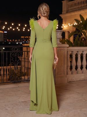 Satin Mermaid V Neck Sash Mermaid Evening Dresses