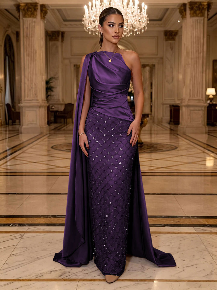 Sequin Sheath One Shoulder Sash Ruched Evening Dresses