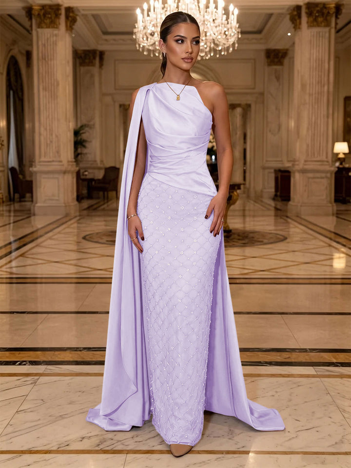 Sequin Sheath One Shoulder Sash Ruched Evening Dresses