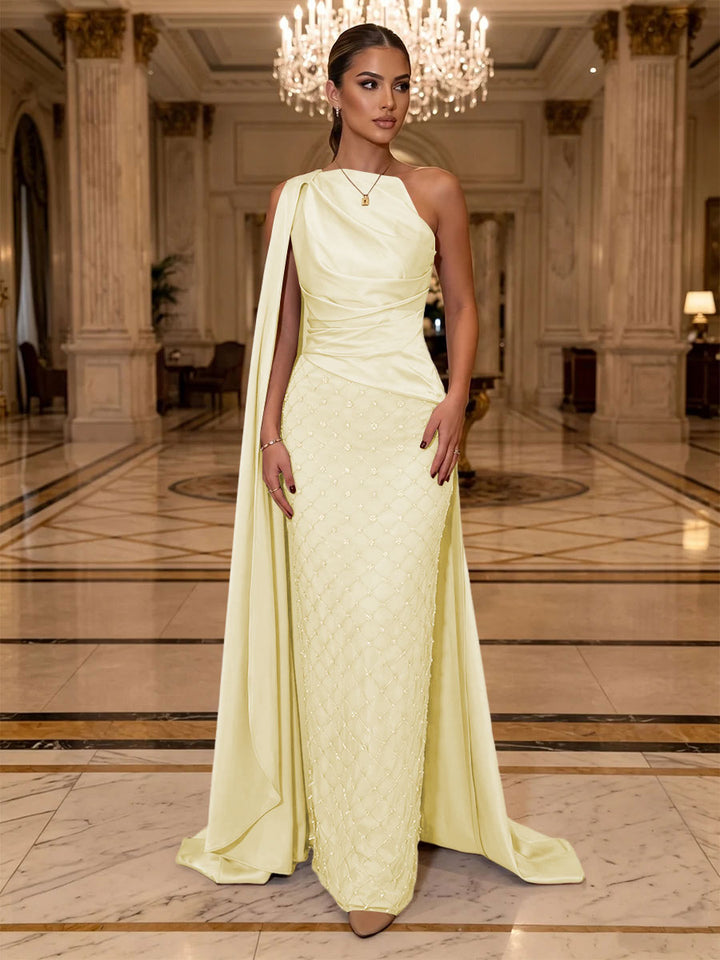 Sequin Sheath One Shoulder Sash Ruched Evening Dresses