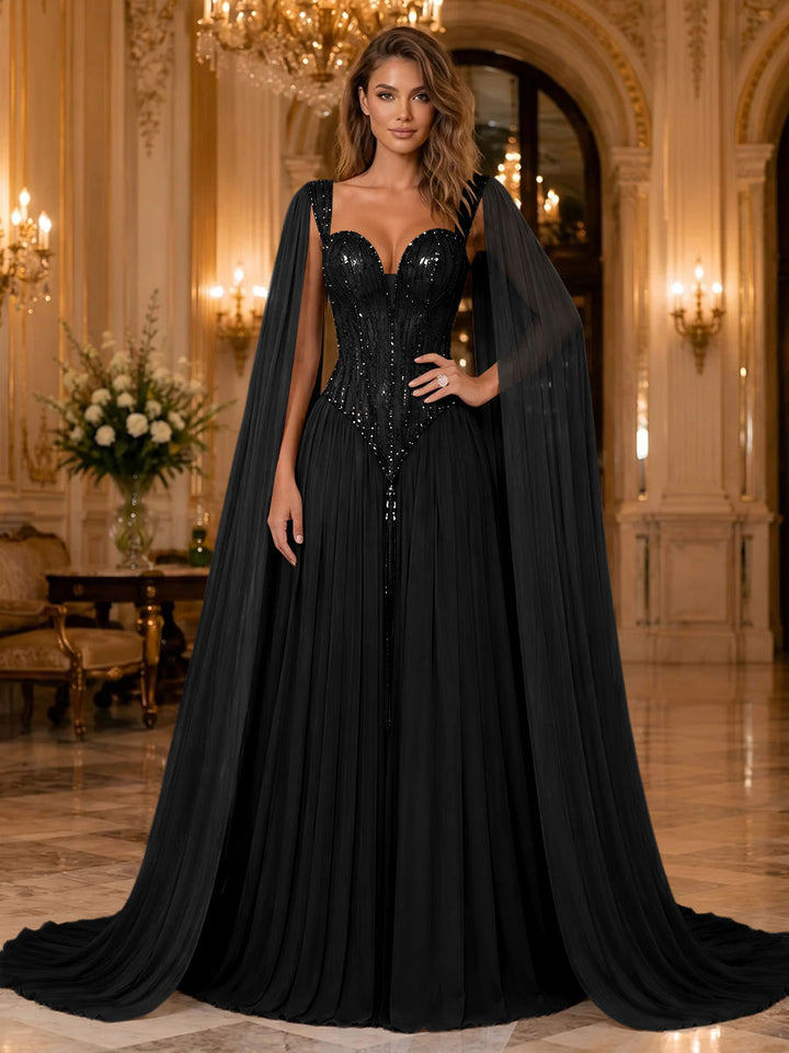 Chiffon A Line Sweetheart Sequin Pleats Evening Dresses