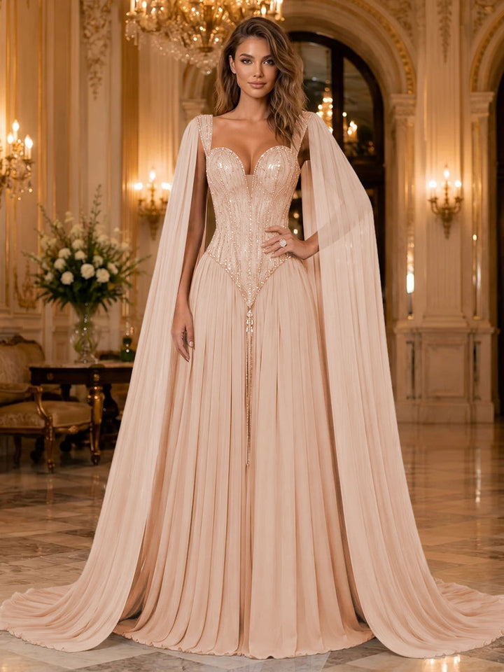 Chiffon A Line Sweetheart Sequin Pleats Evening Dresses