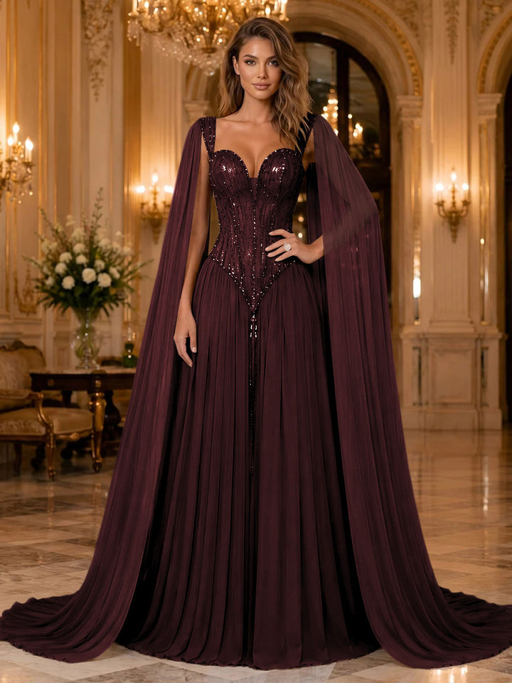 Chiffon A Line Sweetheart Sequin Pleats Evening Dresses